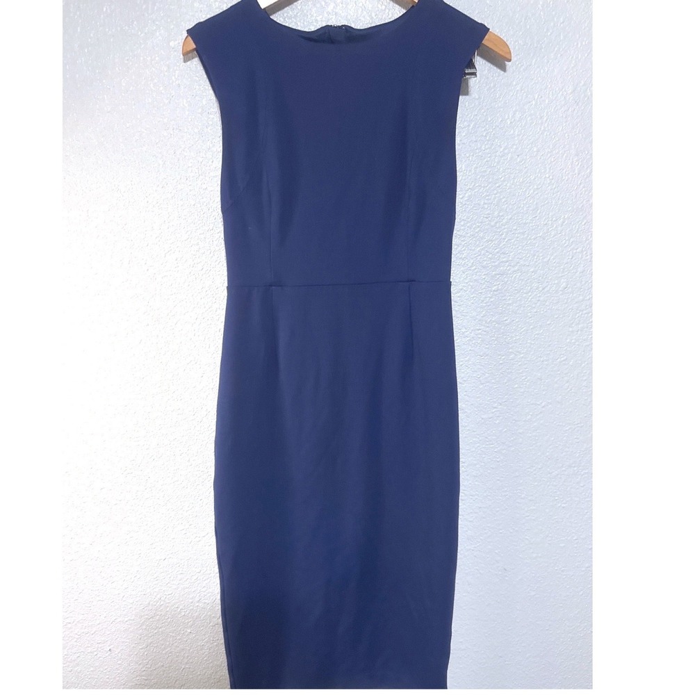 Express Navy Blue Sleeveless Sheath Dress Women's 4 Zip Up Back Career Church